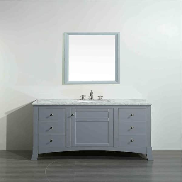 Eviva New York 42 in. Single Sink Gray Bath Vanity with White Carrara Marble Top (Assembled)