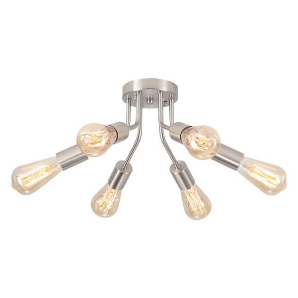 Fasiha 14.78 in. 6-Light Nickel Sputnik Sphere Chandelier Industrial Vintage Linear Semi Flush Mount Ceiling Light