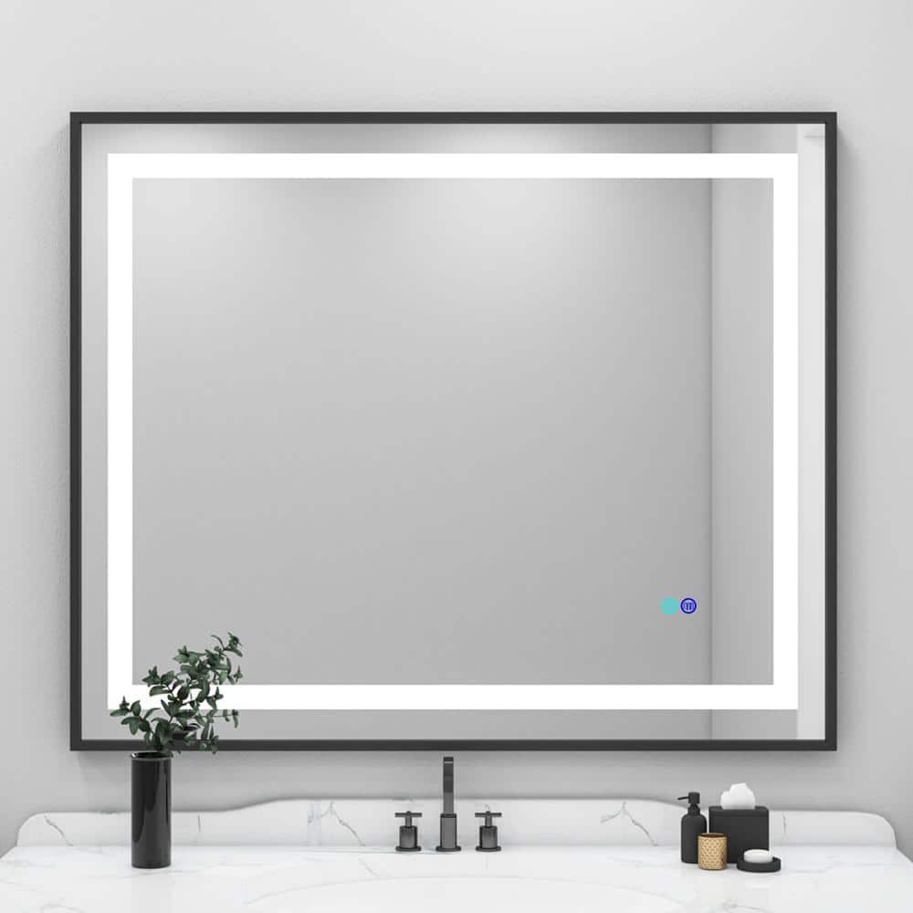 WOODSAM 48 in. W x 40 in. H Rectangular Alluminum Framed Anti-Fog LED  Lighted Wall Bathroom Vanity Mirror in Matt Black LMR-06-4840-NB The Home  Depot