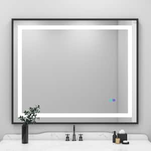 48 in. W x 40 in. H Rectangular Alluminum Framed Anti-Fog LED Lighted Wall Bathroom Vanity Mirror in Matt Black