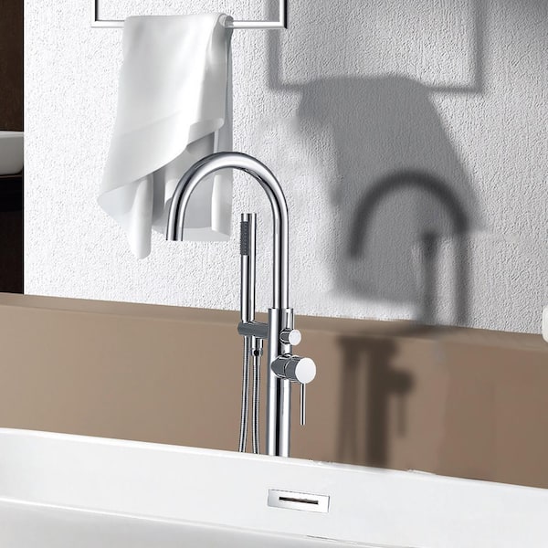 Staykiwi 1-Handle Freestanding Tub Faucet with Hand Shower in Chrome