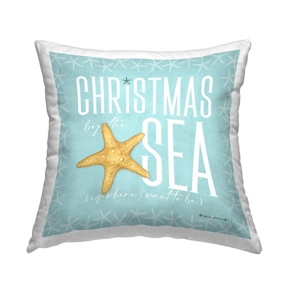 Stupell Industries Christmas By The Sea Blue Holiday Blue Print Polyester 18in. X 18in. Throw Pillow