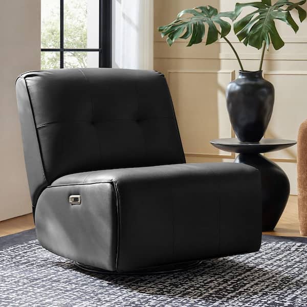 Arie Black Faux Leather Armless Power Recliner with USB and Type-C Charging Ports