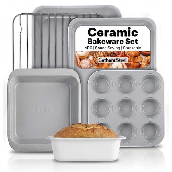 6-Piece White Ceramic Nonstick Stackable Bakeware Set