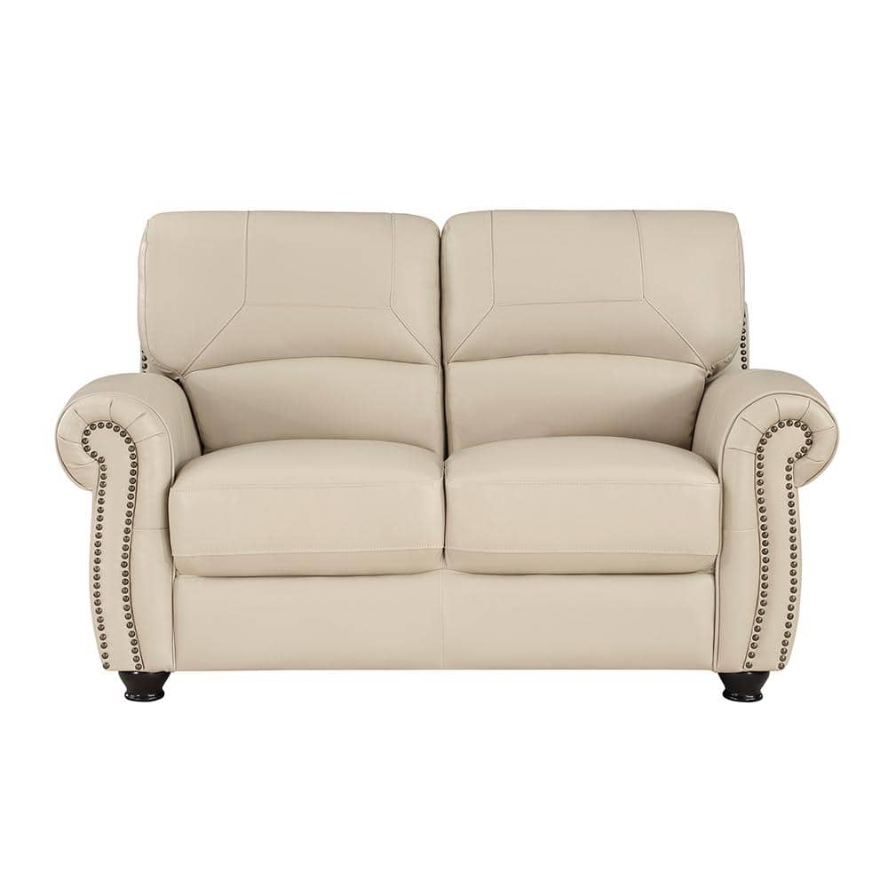 Brennen 62.5 in. W Cream Leather Loveseat