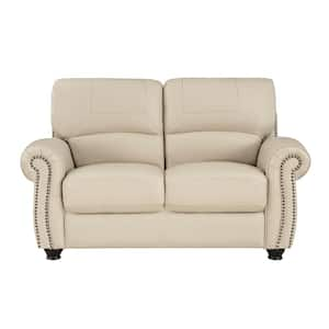 Brennen 62.5 in. W Cream Leather Loveseat