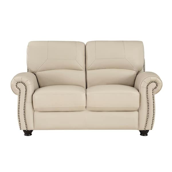 Brennen 62.5 in. W Cream Leather Loveseat