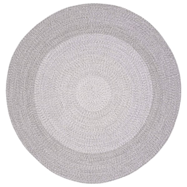 Braided Gray 3 ft. x 3 ft. Machine Washable Ombre Border Round Area Rug