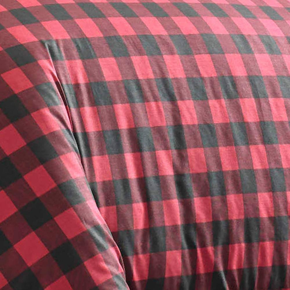 Queen Red and Black Cotton Plaid Duvet Cover Set