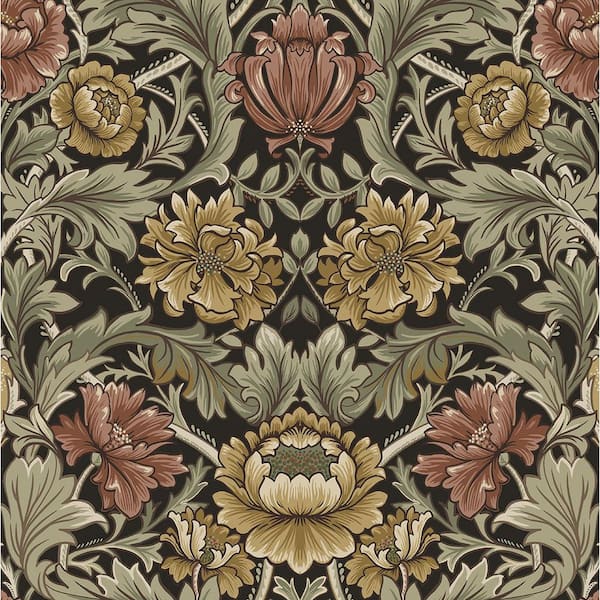 30.75 sq. ft. Espresso Acanthus Floral Cameo Vinyl Peel and Stick Wallpaper Roll