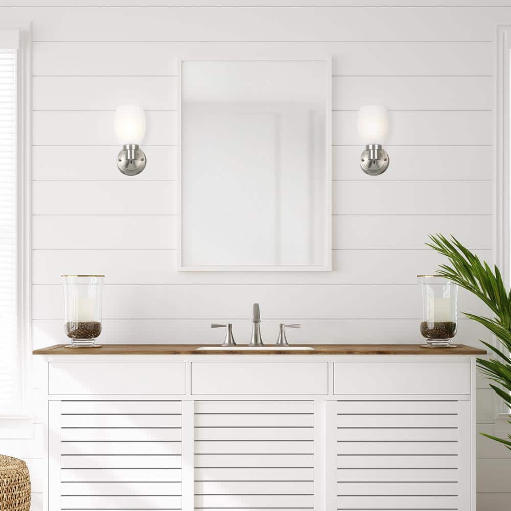 Satin Nickel Frosted Glass Dimmable Wall Sconce