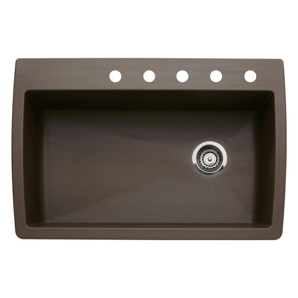 Diamond Dual-Mount Granite 33.5 in. 5-Hole Single Bowl Kitchen Sink in Cafe