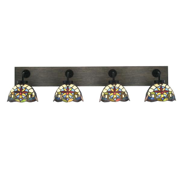 Unbranded Kirby 37.5 in. 4 Light Black and Painted Wood-look Vanity Light with 7 in. Art Glass Glass Shades No Bulbs Included