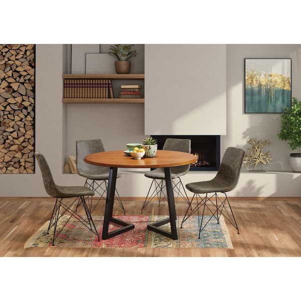 OSP Home Furnishings Metro 5-Piece 45.5 in. Round Oak Veneer Wood Top with Charcoal Base Dining Room Set, Seats 4