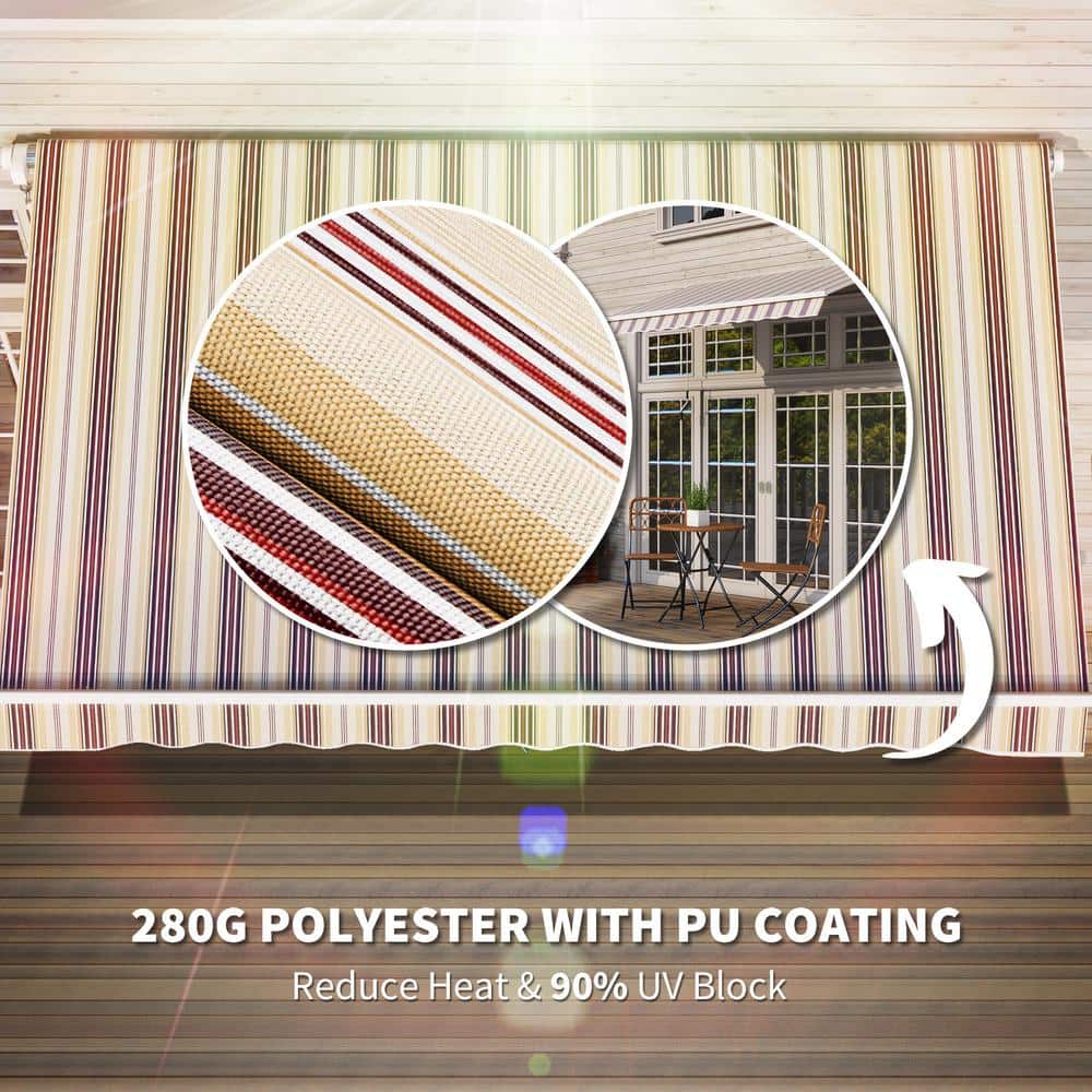 10' x 8' Red and Beige Striped Retractable Patio Awning