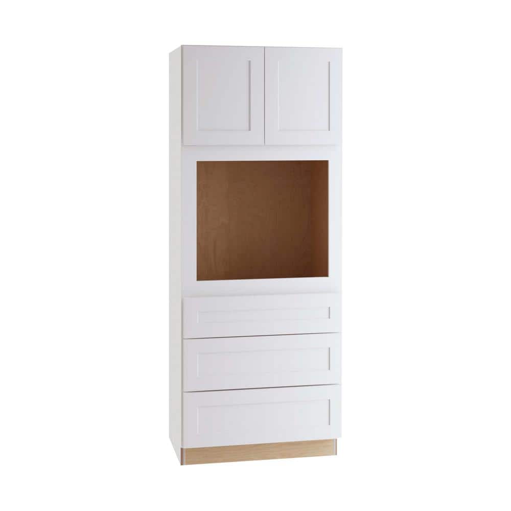 Newport Pacific White Plywood Shaker Assembled Double Oven Kitchen Cabinet Soft Close 33 in W x 24 in D x 84 in H