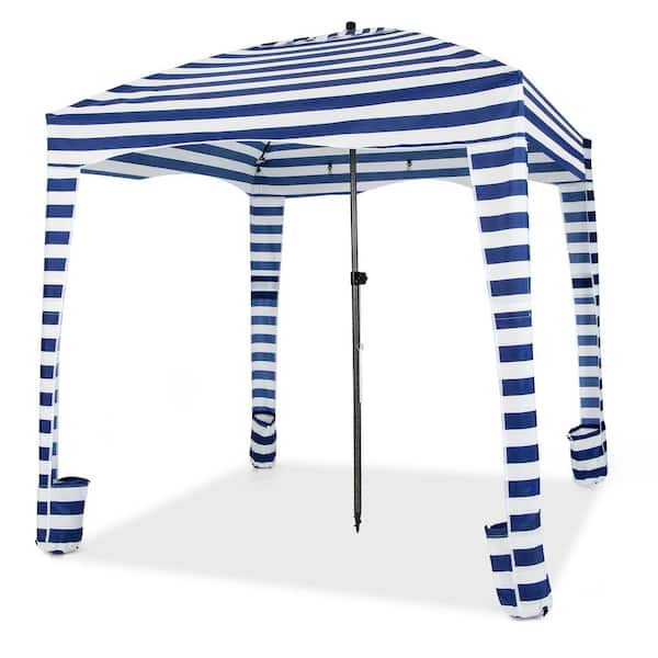 Costway 6 ft. x 6 ft. Blue Plus White Foldable Beach Cabana Tent with Carrying Bag Detachable Sidewall