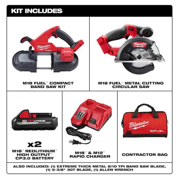 M18 FUEL 18V Lithium-Ion Brushless Cordless Compact Bandsaw Kit w/ Two High Output Batteries w/ M18 Metal Circ Saw