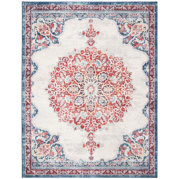 SAFAVIEH Brentwood Ivory/Red 10 ft. x 13 ft. Distressed Medallion Floral Area Rug