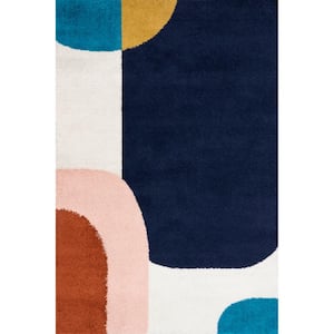 Ellyn Abstract Shapes Shag Blue 6 ft. 7 in. x 9 ft. Area Rug