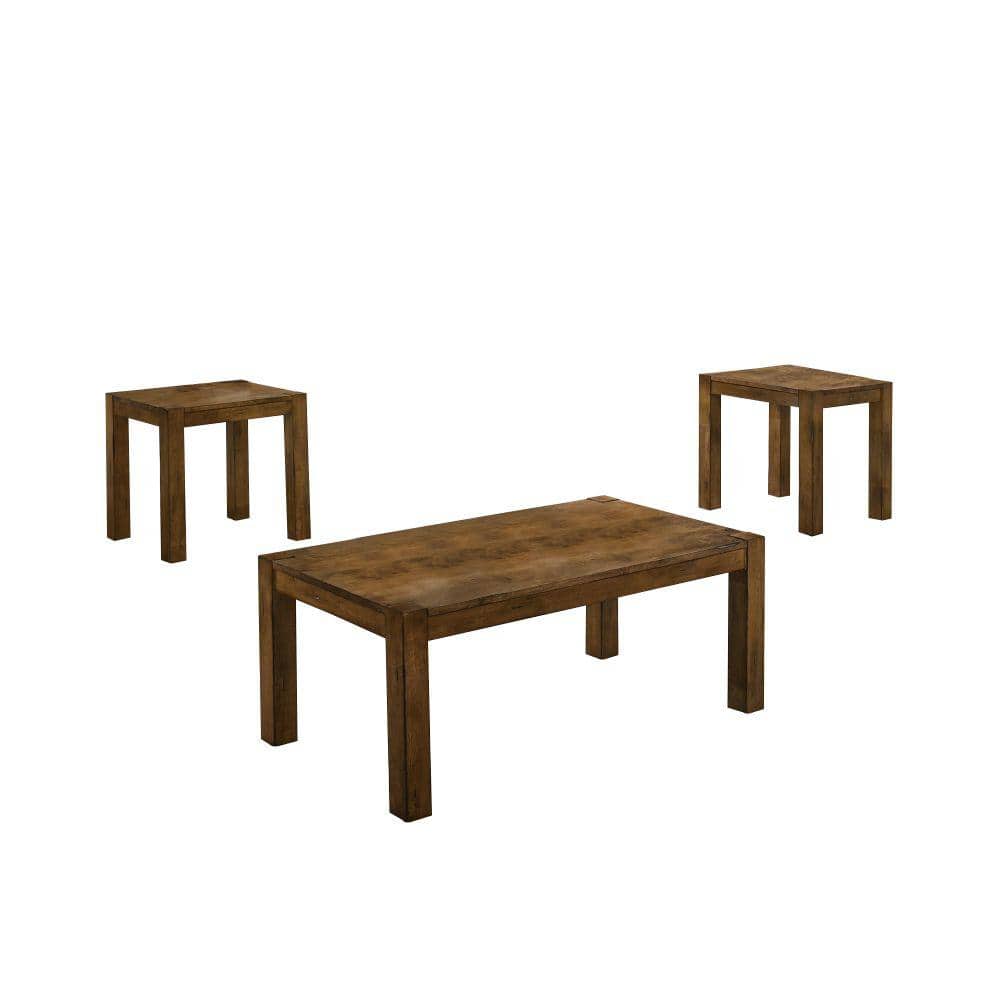 Brown Wooden Coffee Table and End Tables Set with Block Legs