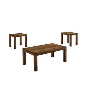 43 in. Brown Rectangle Wood Coffee Table with End Table and Block Legs (Set of 3)