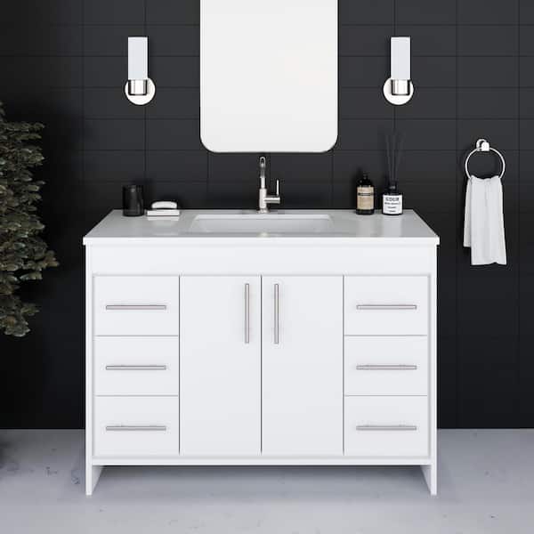 Capri 48 in. W x 22 in. D Bathroom Vanity in White with Microstone Vanity Top in White with White Basin