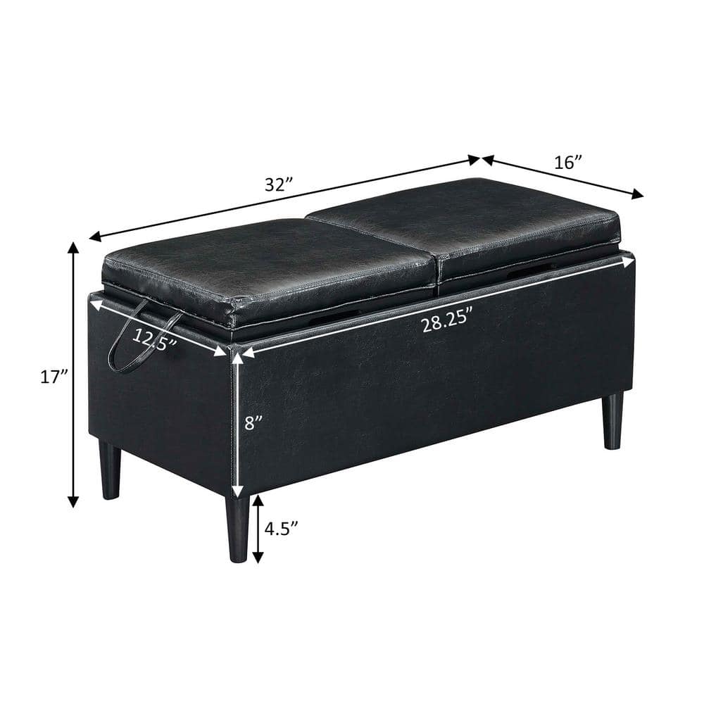 Espresso Faux Leather 32" Multifunctional Storage Ottoman with Tray