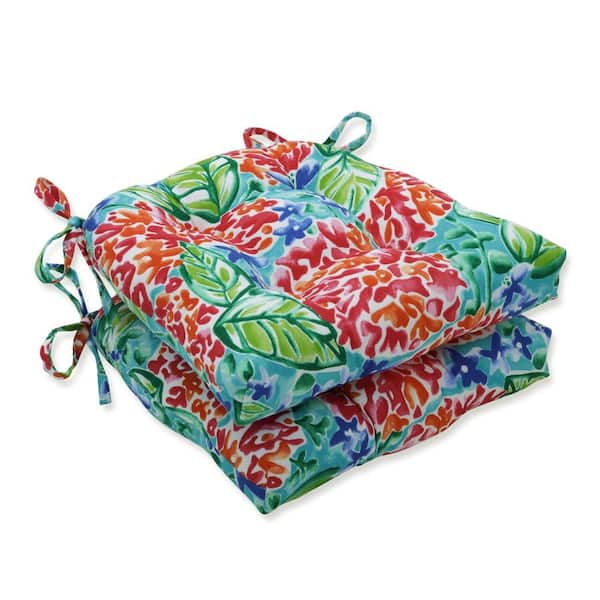 Pillow Perfect Floral 16 x 15.5 Outdoor Dining Chair Cushion in Pink/Blue/Green (Set of 2)