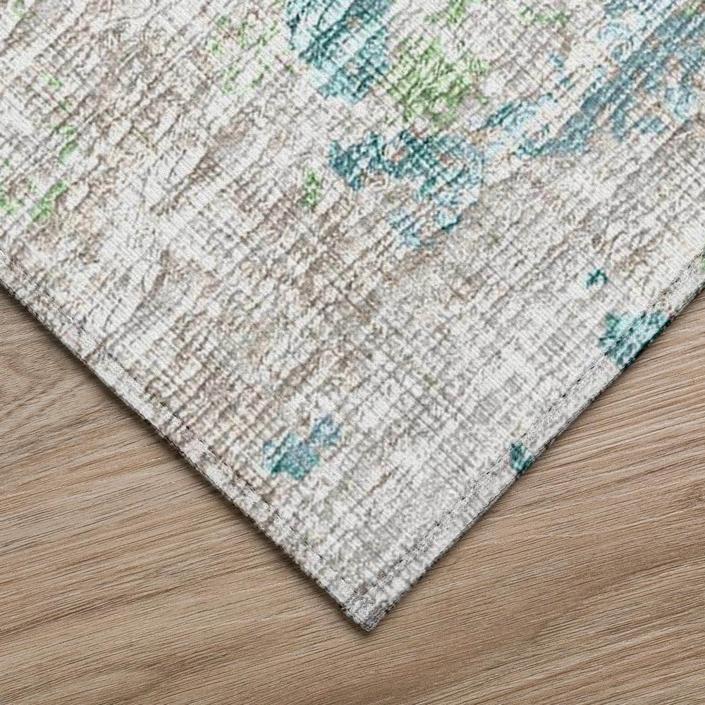 Green and Teal Abstract Chenille 5' x 7' Area Rug