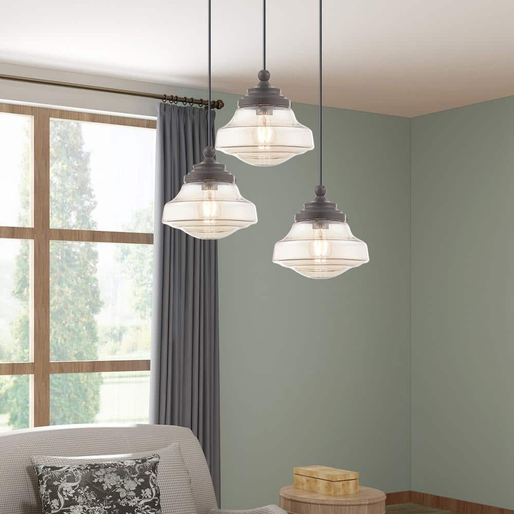 English Bronze Mini Pendant with Champagne Glass Shade