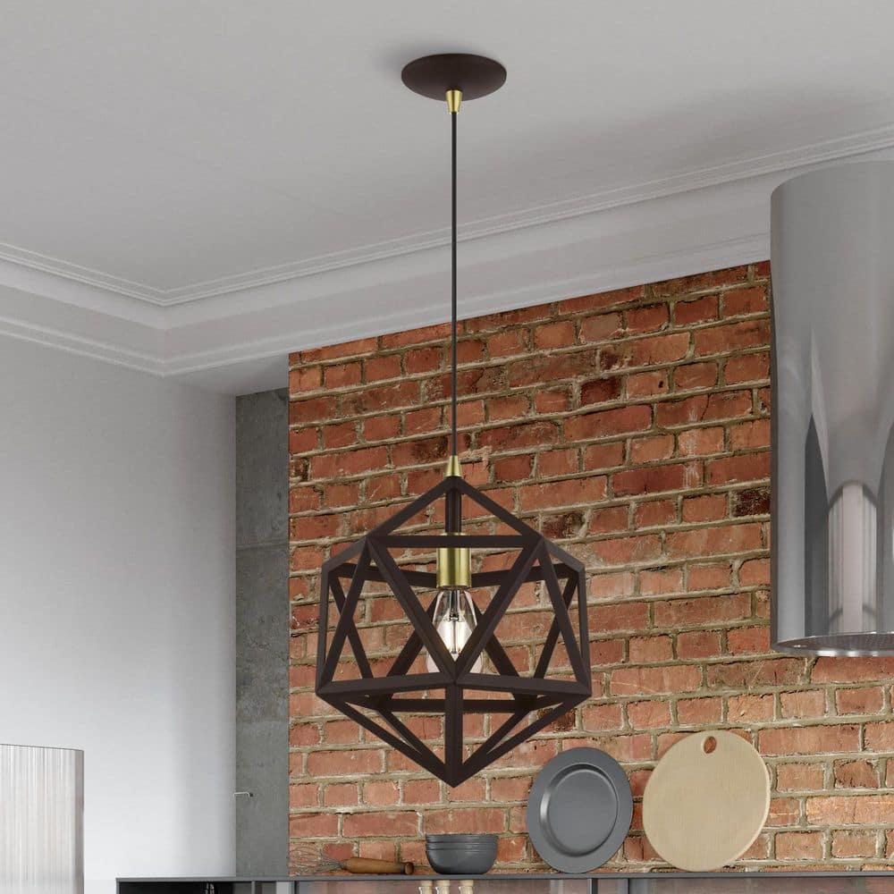 Bronze and Antique Brass Mini Pendant Light with Metal Shade