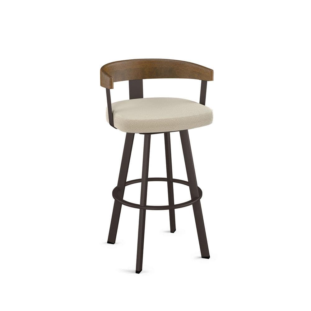 Lars 30'' Swivel Bar Stool in Cream Bouclé and Brown Wood