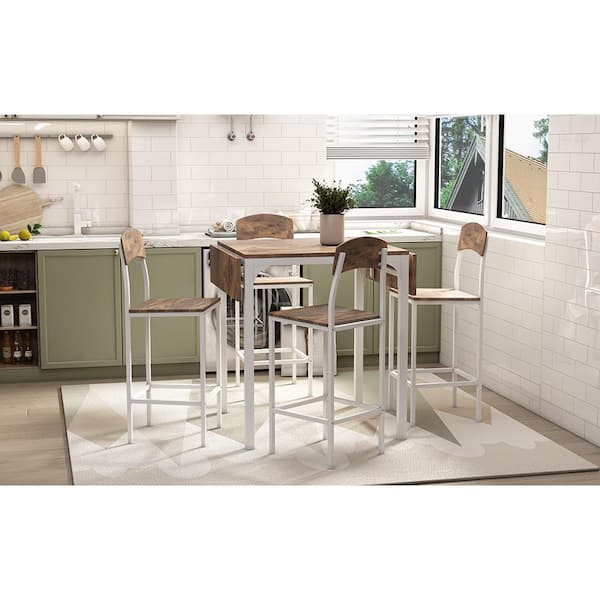 5-Piece Metal Wood Rectangular Counter Height Outdoor Dining