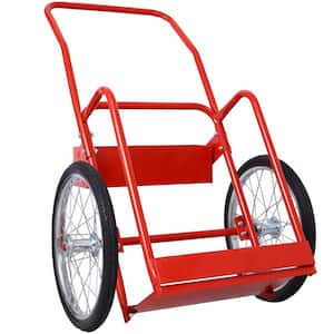 Large Dual Oxygen Tank Cart Dolly Double Cylinder Cart, 20 in. Pneumatic Wheels Includes 2 Fastening Belts in Red