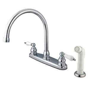 Vintage 2-Handle Deck Mount Centerset Kitchen Faucets with Side Sprayer in Polished Chrome