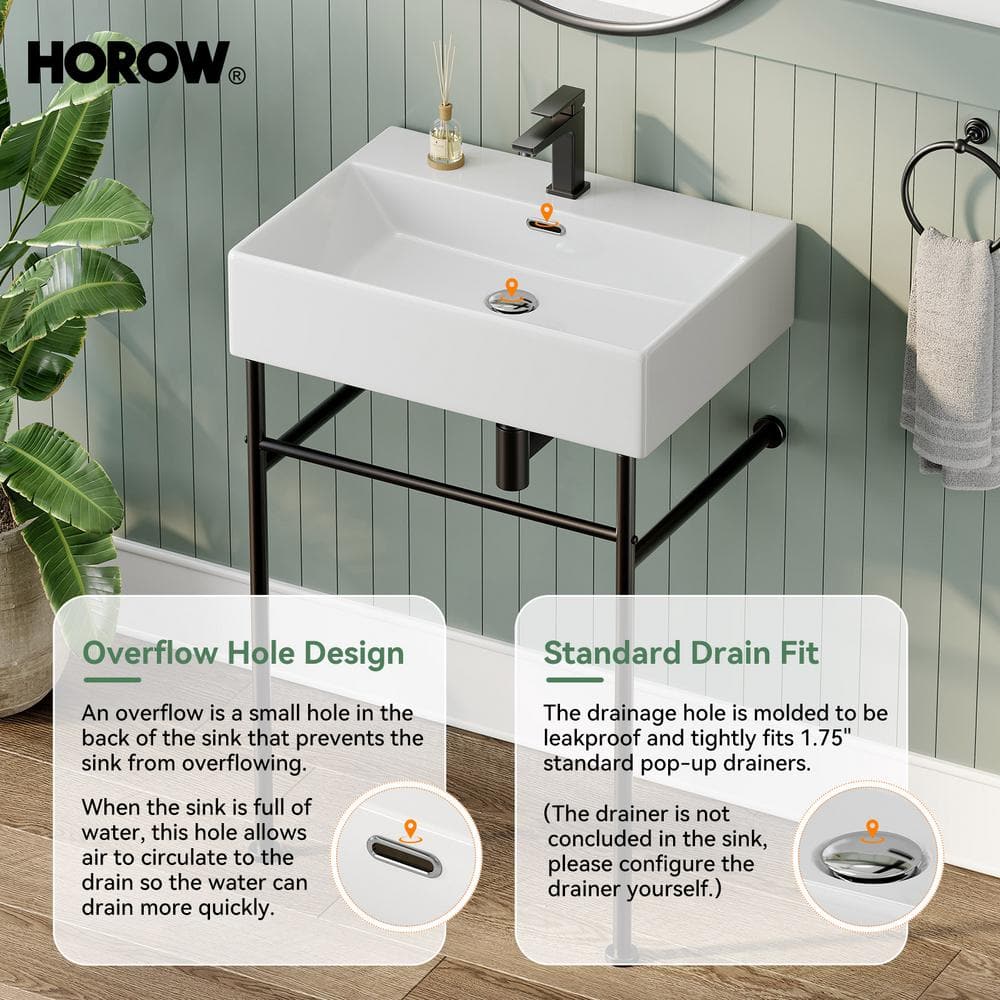 24 Inch White Ceramic Console Sink with Gold Metal Legs