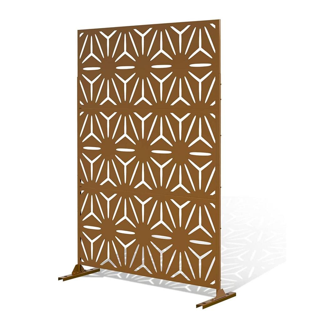 6.5 ft. H x 4 ft. L Laser Cut Metal Privacy Screen in Brown 3-Screen ...