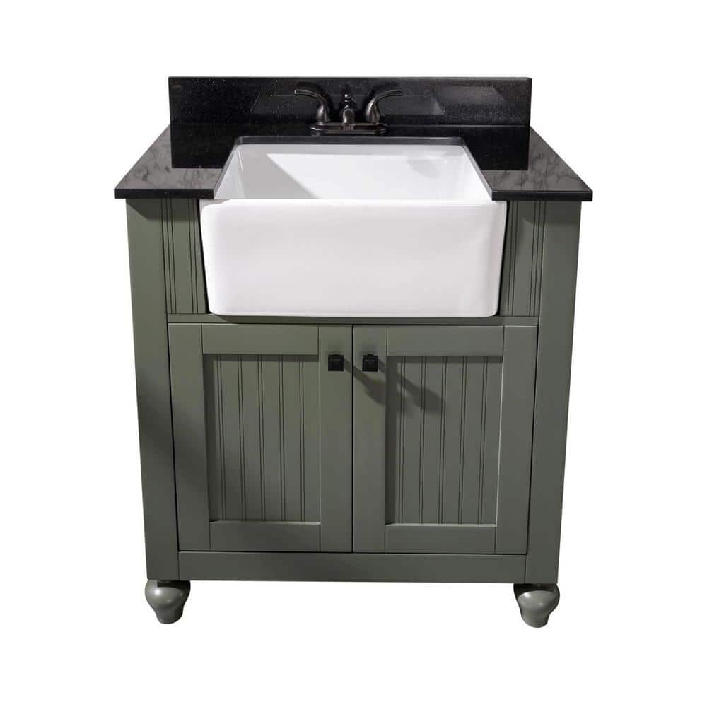 Legion Furniture 31 In W Vanity In Pewter Green With Marble Vanity Top In Black With White Basin Wlf6022 Pg The Home Depot