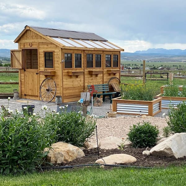 Sunshed 8 ft. W x 12 ft. D Cedar Wood Garden Shed with Metal Roof (96 sq. ft.)