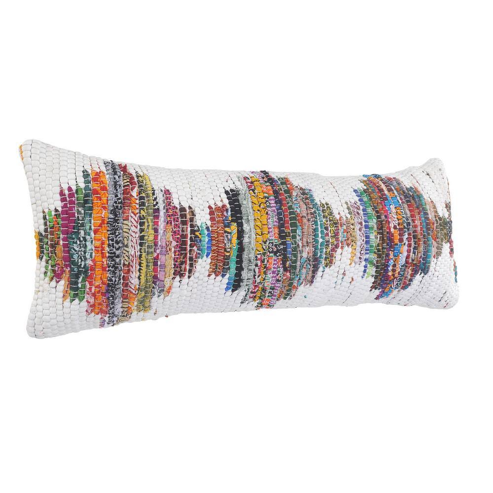 Multicolored Geometric Chindi Cotton Throw Pillow, 14" x 36"