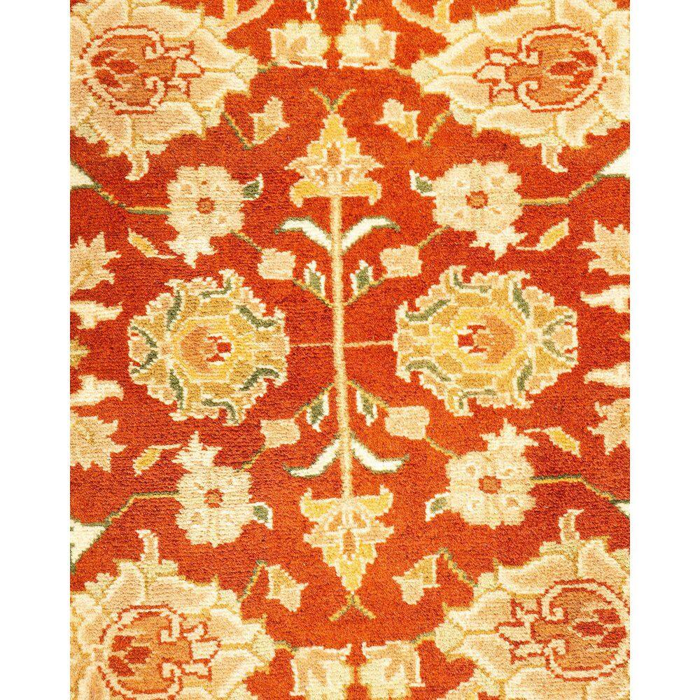 Hand-Knotted Ivory and Orange Wool 8' x 10' Oriental Rug
