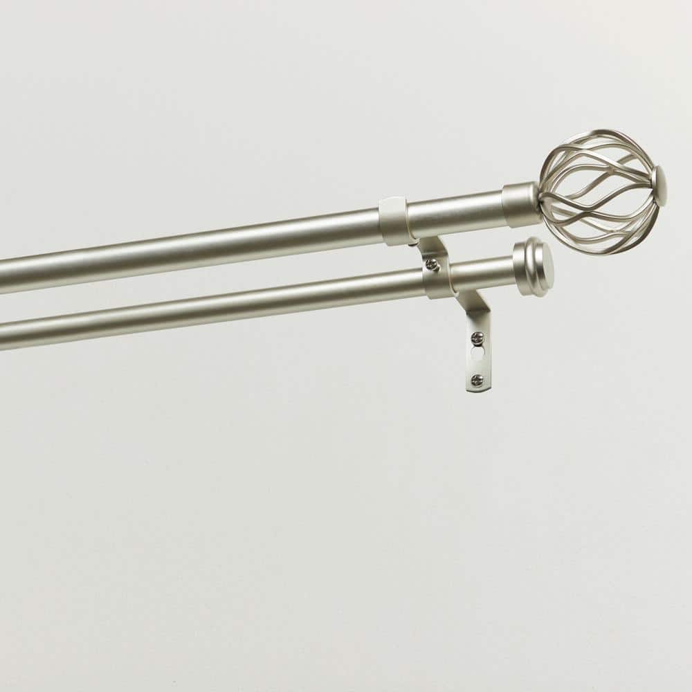 Matte Silver Double Curtain Rod with Wavy Sphere Finials