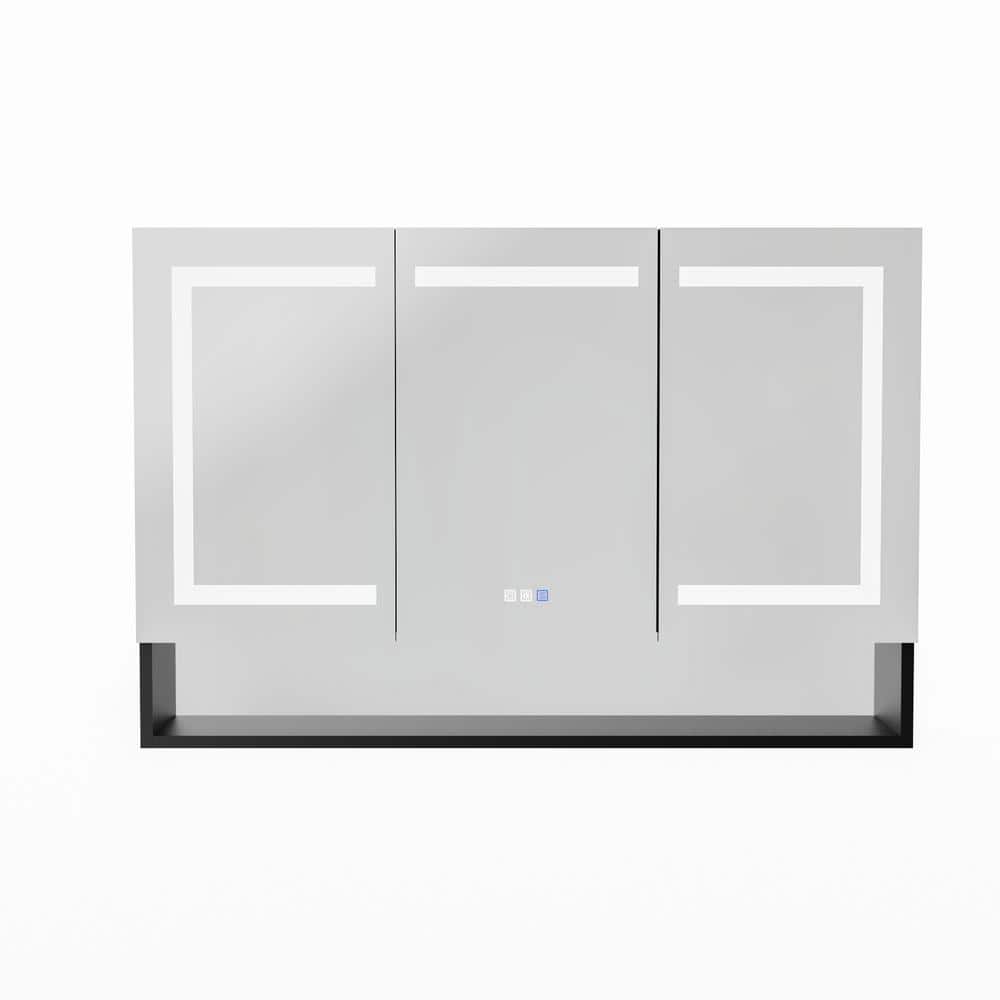 48 in. W x 32 in. H Rectangular Black Aluminum Medicine Cabinet with Mirror