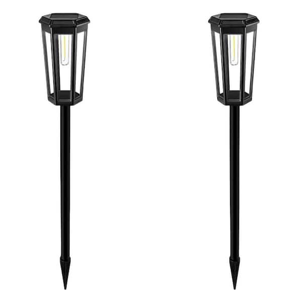 20 Lumens Black Integrated LED Yard Lights Weather Resistant 3000K Outdoor Solar Path Lights Dusk to Dawn (2-Piece)