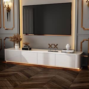 Modern Wood Gloss White TV Stand Media Console with High Gloss Drawers and Lights, Fits TV's Up To 80 in.