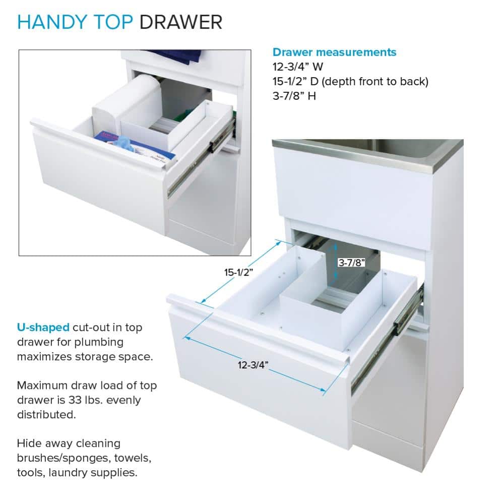 Gloss White Stainless Steel Single Basin Laundry Sink with Cabinet