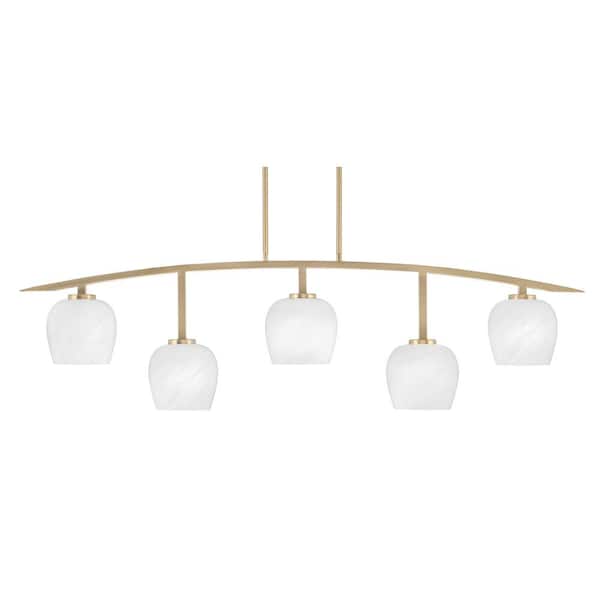 Unbranded Siena 51.25 in. 5-Light New Age Brass Chandelier with 6 in. White Marble Glass Shades, no bulbs included
