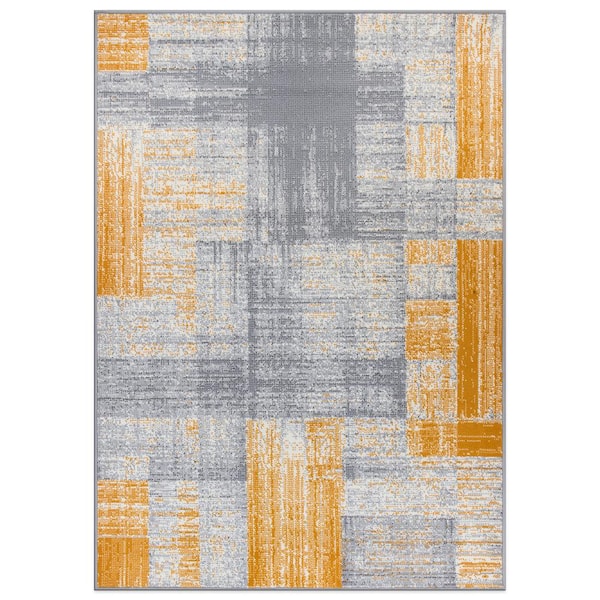 World Rug Gallery Contemporary Distressed Design Yellow 5 ft. x 7 ft. Area Rug