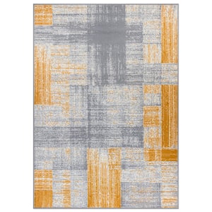 Contemporary Distressed Design Yellow 7 ft. 10 in. x 10 ft. Area Rug